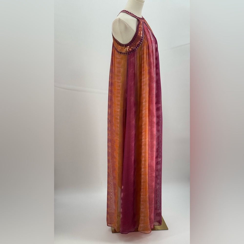 Zara Ombre Halter Maxi Pink Orange Flowing Chiffon Evening Summer Dress SZ XS - Picture 9 of 15